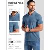 imageCOOFANDY Mens Ribbed Polo Shirts Short Sleeve V Neck Slim Fit Polo TShirt Casual Summer Collared Golf ShirtGray Blue
