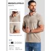 imageCOOFANDY Mens Ribbed Polo Shirts Short Sleeve V Neck Slim Fit Polo TShirt Casual Summer Collared Golf ShirtLight Khaki