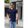imageCOOFANDY Mens Ribbed Polo Shirts Short Sleeve V Neck Slim Fit Polo TShirt Casual Summer Collared Golf ShirtNavy Blue