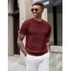imageCOOFANDY Mens Short Sleeve Knit TShirts Casual Crewneck Sweater Shirts Wine Red