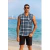 imageCOOFANDY Mens Sleeveless Flannel Shirt Casual Summer Tank Top Button Up Sleeveless Beach Shirts with Chest PocketBlue