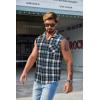 imageCOOFANDY Mens Sleeveless Flannel Shirt Casual Summer Tank Top Button Up Sleeveless Beach Shirts with Chest PocketBlue