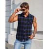 imageCOOFANDY Mens Sleeveless Flannel Shirt Casual Summer Tank Top Button Up Sleeveless Beach Shirts with Chest PocketBlue1