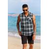 imageCOOFANDY Mens Sleeveless Flannel Shirt Casual Summer Tank Top Button Up Sleeveless Beach Shirts with Chest PocketBluegreen