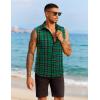imageCOOFANDY Mens Sleeveless Flannel Shirt Casual Summer Tank Top Button Up Sleeveless Beach Shirts with Chest PocketGreen