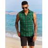 imageCOOFANDY Mens Sleeveless Flannel Shirt Casual Summer Tank Top Button Up Sleeveless Beach Shirts with Chest PocketGreen