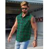 imageCOOFANDY Mens Sleeveless Flannel Shirt Casual Summer Tank Top Button Up Sleeveless Beach Shirts with Chest PocketGreen