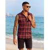 imageCOOFANDY Mens Sleeveless Flannel Shirt Casual Summer Tank Top Button Up Sleeveless Beach Shirts with Chest PocketRed