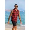 imageCOOFANDY Mens Sleeveless Flannel Shirt Casual Summer Tank Top Button Up Sleeveless Beach Shirts with Chest PocketRed