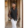 imageCOOFANDY Mens Sleeveless Summer Shirts Beach Tank Tops Button Up Textured Tank Shirt for VacationBlack