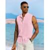 imageCOOFANDY Mens Sleeveless Summer Shirts Beach Tank Tops Button Up Textured Tank Shirt for VacationPink