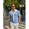 imageCOOFANDY Mens V Neck Short Sleeve Stretch Knit Polo ShirtLight Blue  White