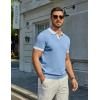 imageCOOFANDY Mens V Neck Short Sleeve Stretch Knit Polo ShirtLight Blue  White
