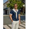 imageCOOFANDY Mens V Neck Short Sleeve Stretch Knit Polo ShirtNavy Blue  White