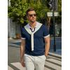 imageCOOFANDY Mens V Neck Short Sleeve Stretch Knit Polo ShirtNavy Blue  White