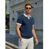 imageCOOFANDY Mens V Neck Short Sleeve Stretch Knit Polo ShirtNavy Blue  White