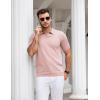imageCOOFANDY Mens V Neck Short Sleeve Stretch Knit Polo ShirtPink