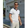 imageCOOFANDY Mens V Neck Short Sleeve Stretch Knit Polo ShirtWhite  Navy Blue