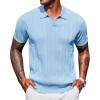 imageCOOFANDY Knit Polo Shirts for Men Short Sleeve V Neck Polo Lightweight Summer Casual Textured Polo ShirtsLight Blue