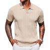 imageCOOFANDY Knit Polo Shirts for Men Short Sleeve V Neck Polo Lightweight Summer Casual Textured Polo ShirtsLight Scarlet