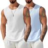 imageCOOFANDY Mens Casual Tank Tops 2 Pack Waffle Knit Sleeveless Shirt Breathable Tank Shirts Summer Muscle TeeWhiteLight Blue