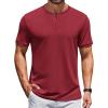 imageCOOFANDY Mens Henley Shirts Short Sleeve Casual Summer Basic Tee Solid Button TShirts Wine Red