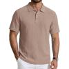 imageCOOFANDY Mens Knit Polo Shirts Short Sleeve Casual Textured Polo Shirt Summer Vintage Collared Golf TShirKhaki