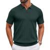 imageCOOFANDY Mens Knit Polo Shirts V Neck Short Sleeve Ribbed Textured Polo Shirt Stretch Casual Golf Shirts Collared T ShirtDark Green