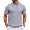 imageCOOFANDY Mens Knit Polo Shirts V Neck Short Sleeve Ribbed Textured Polo Shirt Stretch Casual Golf Shirts Collared T ShirtLight Gray