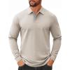 imageCOOFANDY Mens Long Sleeve Polo Shirts Cotton Collared Shirts Casual Business Polo Classic Golf T ShirtsLight Khaki