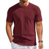 imageCOOFANDY Mens Short Sleeve Knit TShirts Casual Crewneck Sweater Shirts Wine Red