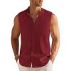 imageCOOFANDY Mens Summer Beach Tank Tops Sleeveless Button Up Shirt Casual Textured Tank ShirtsWine Red