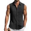 imageCOOFANDY Mens Summer Sleeveless Shirts Beach Knit Tank Top Button Up Casual Tank Shirt Vacation TopsBlack