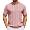 imageCOOFANDY Mens TShirts Short Sleeve Knit Shirt Crew Neck Sweater Fashion Casual Textured Pullover TeesLight Pink