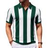 imageCOOFANDY Mens V Neck Short Sleeve Stretch Knit Polo ShirtGreen  White Stripes