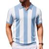 imageCOOFANDY Mens V Neck Short Sleeve Stretch Knit Polo ShirtLight Blue  White Stripes