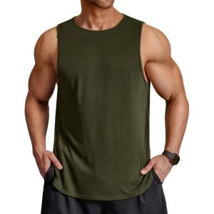 imageCOOFANDY Men Workout Tank Tops Sleeveless Gym Muscle Shirt Quick Dry Athletic Running Tee Shirts Summer LightweightArmy Green