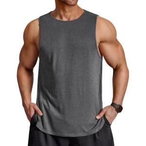 imageCOOFANDY Men Workout Tank Tops Sleeveless Gym Muscle Shirt Quick Dry Athletic Running Tee Shirts Summer LightweightDark Grey