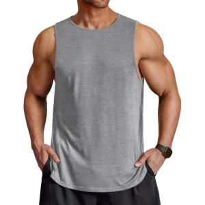 imageCOOFANDY Men Workout Tank Tops Sleeveless Gym Muscle Shirt Quick Dry Athletic Running Tee Shirts Summer LightweightLight Grey