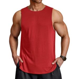 imageCOOFANDY Men Workout Tank Tops Sleeveless Gym Muscle Shirt Quick Dry Athletic Running Tee Shirts Summer LightweightRed