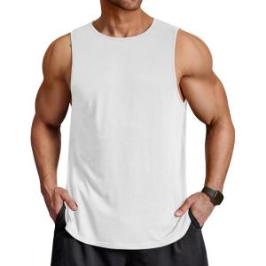 imageCOOFANDY Men Workout Tank Tops Sleeveless Gym Muscle Shirt Quick Dry Athletic Running Tee Shirts Summer LightweightWhite