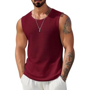 imageCOOFANDY Mens Casual Tank Tops 2 Pack Waffle Knit Sleeveless Shirt Breathable Tank Shirts Summer Muscle TeeWine Red