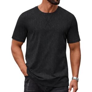 imageCOOFANDY Mens Cotton TShirts Short Sleeve T Shirt Crew Neck Tees Casual Wash Basic Tee ShirtsBlack