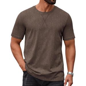 imageCOOFANDY Mens Cotton TShirts Short Sleeve T Shirt Crew Neck Tees Casual Wash Basic Tee ShirtsBrown