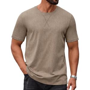 imageCOOFANDY Mens Cotton TShirts Short Sleeve T Shirt Crew Neck Tees Casual Wash Basic Tee ShirtsKhaki