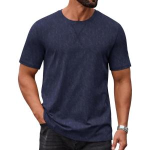 imageCOOFANDY Mens Cotton TShirts Short Sleeve T Shirt Crew Neck Tees Casual Wash Basic Tee ShirtsMidnight Blue