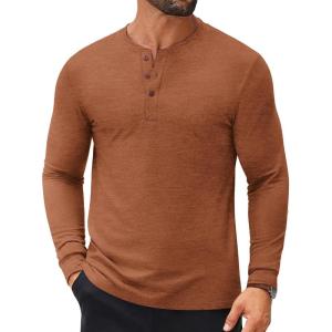 imageCOOFANDY Mens Henley Shirts Long Sleeve Casual Button Shirts Fashion Lightweight Pullover ShirtsCaramel