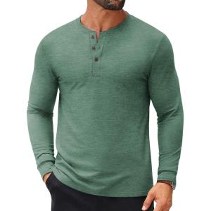 imageCOOFANDY Mens Henley Shirts Long Sleeve Casual Button Shirts Fashion Lightweight Pullover ShirtsDark Green