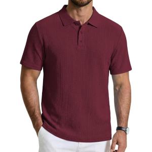 imageCOOFANDY Mens Knit Polo Shirts Short Sleeve Casual Textured Polo Shirt Summer Vintage Collared Golf TShirWine Red