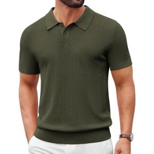 imageCOOFANDY Mens Knit Polo Shirts Short Sleeve Slim Fit Textured Golf Polo Shirt Casual Summer Vacation TShirtsArmy Green